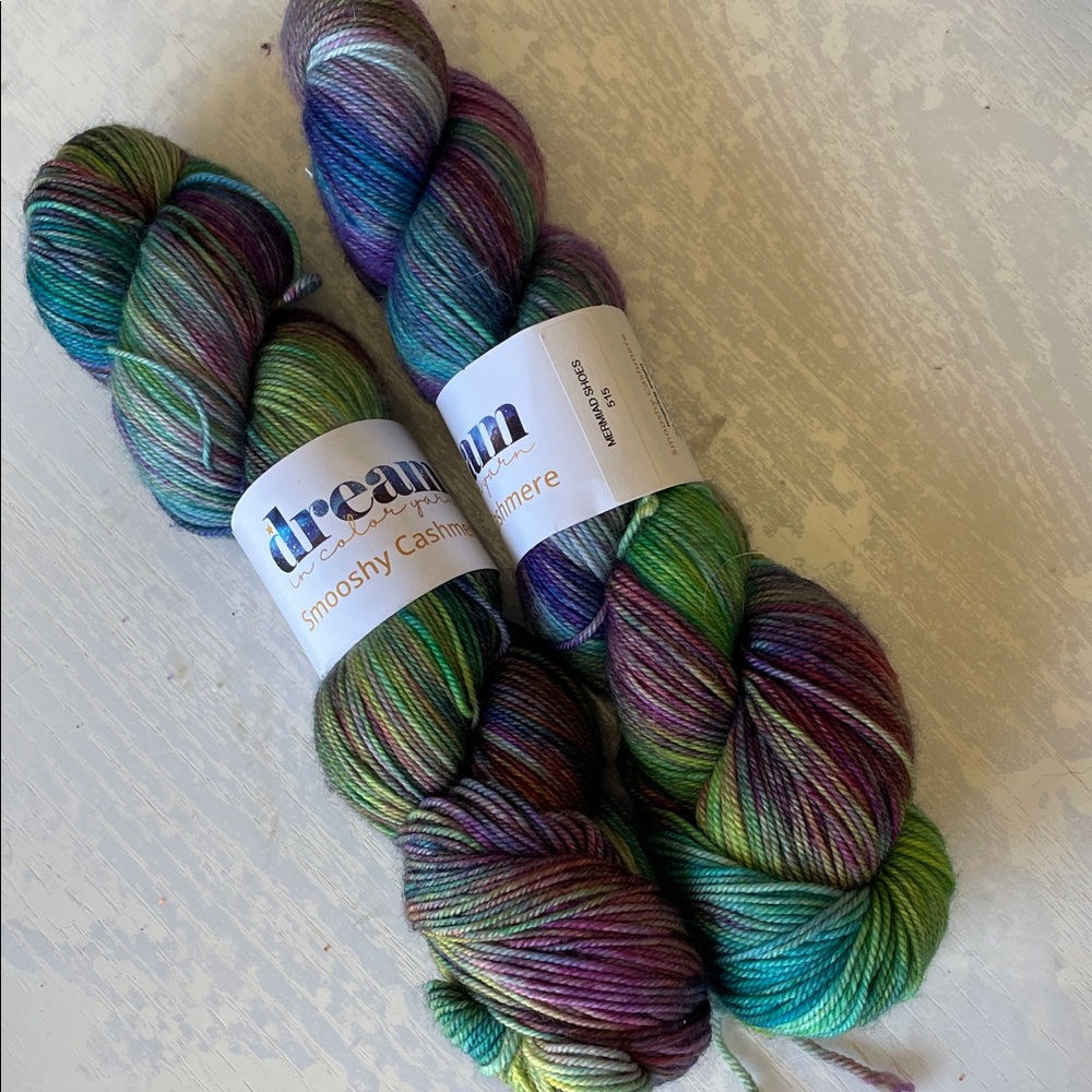 Dreamy Multicolor Smooshy Cashmere Yarn 2 skeins - mermaid shoes